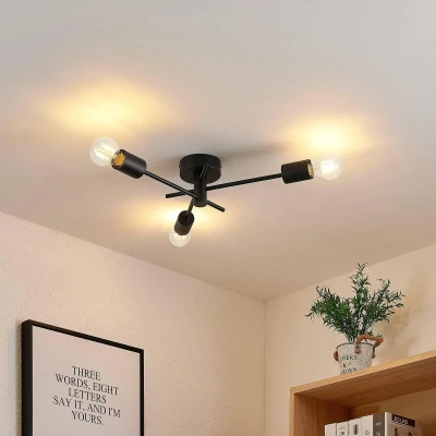Afbeelding van Lindby plafondlamp 3lichts ijzer H: 11 cm E27 mat zwart