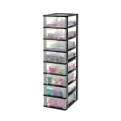 Image de Iris Ohyama, Tour de Rangement Plastique, 8 Tiroirs Moyens, Noir, Ouverture Facile, Format A4, A5 &amp; A6, Meuble, Organisateur, pour Bureau, Fourniture Scolaire, Papeterie, Sans BPA, OCH 2008