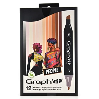 Afbeelding van GRAPH&#039;IT Marker set van 12 alcoholmarkers voor manga tekenen en illustraties, fijne afgeschuinde punt, People