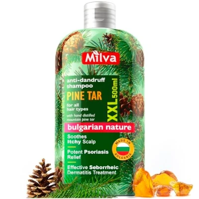 Image de Milva Shampoing Dermatite Séborrhéique Goudron de Pin 500ml Natural Psoriasis Cuir Chevelu Traitement Irrité Anti Démangeaisons, Shampooing Antipelliculaire