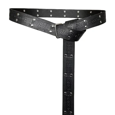 Afbeelding van HiiFeuer Middeleeuwse Retro Middeleeuwen Faux Lederen Vierkante Gesp Riem Ren Faire LARP Cosplay Halloween, Zwart A