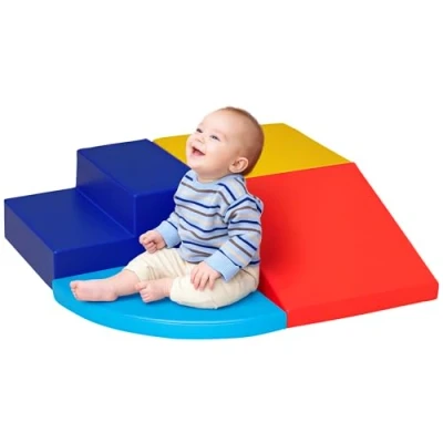 Afbeelding van HOMCOM 4 XL bouwstenen motorische modules educatief speelgoed motoriek pad voor kinderen, obstable EPE schuim, PU coating, blauw, rood, geel