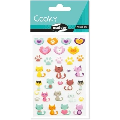Afbeelding van Maildor 560500C een zakje met 3D stickers Cooky, 1 bord, 7,5 x 12 cm, katten/harten (31 stickers)