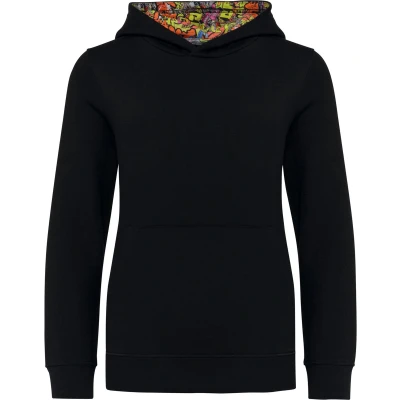 Afbeelding van Kariban Unisex kindersweater met contrasterende capuchon motief K4014 Black / Skate Graffiti