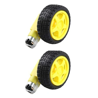 Afbeelding van HALJIA Set van 2 DC transmissiemotoren met dubbele as en bandenwiel, compatibel Arduino 3V 6V Smart Car Robot