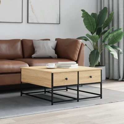 Afbeelding van Salontafel 80x80x40 cm bewerkt hout sonoma eikenkleurig