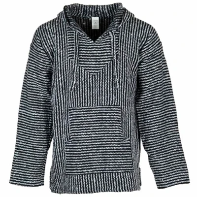 Afbeelding van Siesta baja capuchontrui, Mexicaanse Jerga met capuchon, hoodie voor dames en heren, Dunne zwarte witte strepen