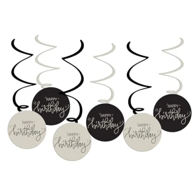 Afbeelding van Folat Crème noir swirls happy birthday 6 stuks 13 x 60 cm