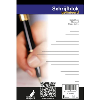 Afbeelding van Kangaro schrijfblok A5 lijn 60grs 100 blad 5 stuks