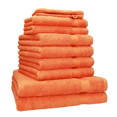 Afbeelding van Betz Set van 10 handdoeken, 2 badhanddoeken, 4 gastendoekjes en washandjes, 100% premium katoen (oranje)