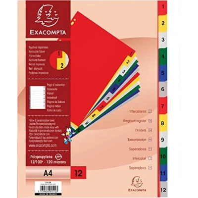 Image de Intercalaires Exacompta Polypro 12 positions A4