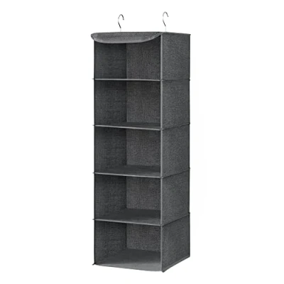 Afbeelding van SONGMICS Hangrek, kledingkast organizer, hangende opslag, voor kleding, ruimtebesparend en opvouwbaar, metalen haken, bamboe inzetstukken, linnenachtige textuur, grijs