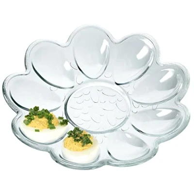 Afbeelding van KADAX 9 stuks eierborden van glas met een diameter 21,5 cm, praktisch, eierhouder, eierschaal, eierdispenser (bloemvorm, transparant, eieren)