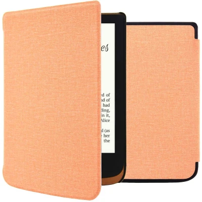 Afbeelding van iMoshion Ereader Cover / Hoesje Geschikt voor Pocketbook Basic Lux 4 HD 3 Touch 5 Vivlio Canvas Sleepcover Bookcase zonder stand Oranje Peach