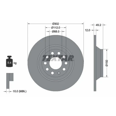 Afbeelding van TEXTAR 92132500 Remschijf 302 12 05/10 112 volledig Zonder wielbevestigingsbout, wielnaaf AUDI: A6 C6 Avant, Saloon