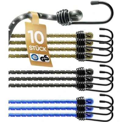 Afbeelding van HELDENWERK 10 stuks TÜV/GS gecertificeerde elastische spanbanden met haken in 30, 45, 75 en 100 cm, rubberen spanner voor transport, camping veiligheid, spanband