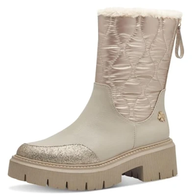Afbeelding van Marco Tozzi Plateaulaarzen, Dames, Maat: 41, Taupe metallic Imitatieleer/ textiel