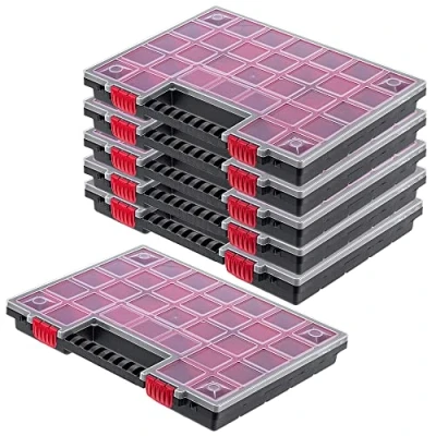 Afbeelding van KADAX Organizer, gereedschapskist, kunststof, voor kleine onderdelen, met transparant deksel, opslag verschillende maten, 40 x 30 cm, 6 stuks
