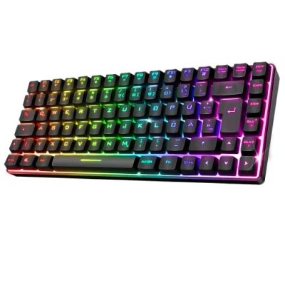 Afbeelding van SPIRIT OF GAMER Draadloos Bluetooth gamingtoetsenbord, TKL RGB QWERTZ 65% toetsenbord, semi mechanische toetsen met achtergrondverlichting, waarvan 25 anti ghosting, compatibel pc, smartphone en