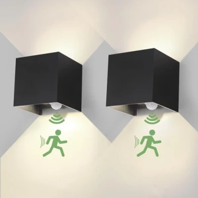 Afbeelding van 2 stuks 12 W wandlamp met bewegingsmelder, voor buiten/binnen, IP65 4000 K, stralingshoek, verstelbaar, zwart