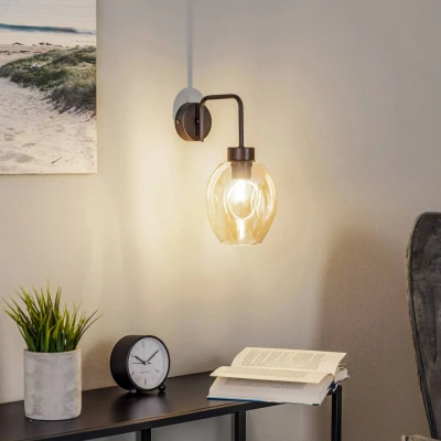 Afbeelding van Wandlamp Lukka, 1 lamp, zwart/amber