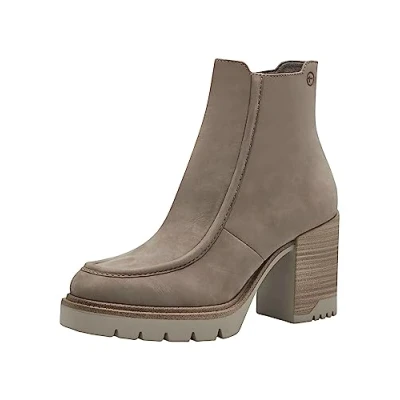 Afbeelding van Tamaris Enkellaarsjes met plateauzool, Dames, Maat: 39, Taupe Leer