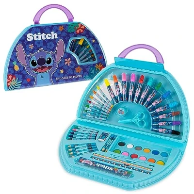 Afbeelding van Disney Tekenkoffer voor kinderen, 130 stuks, viltstift en kleurpotloden, ijskoningin, prinses, Stitch (blauw/paars)
