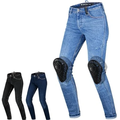 Afbeelding van SHIMA Devon Motorjeans, elastische slim fit motorbroek met QL vezelversterkingen, CE beschermers voor knieën en heupen (dames, blauw, 24 lang)