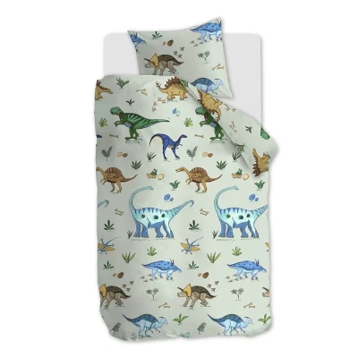 Afbeelding van Beddinghouse Kids Happy Dinos dekbedovertrek Eenpersoons 140x200 Groen