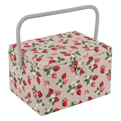 Afbeelding van Hobby Gift Exclusieve grote naaidoos, opbergdoos voor handwerk, accessoiredienblad, pad, handvat van pvc, 23,5 x 31 20 cm, aardbeien