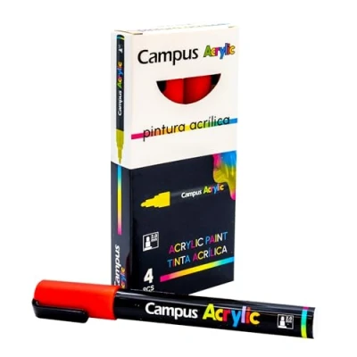 Afbeelding van Campus Acrylmarker met ronde punt, 2 mm, niet permanente kleurmarkers op waterbasis, acrylstiften, ondoorzichtig, sneldrogend, rood
