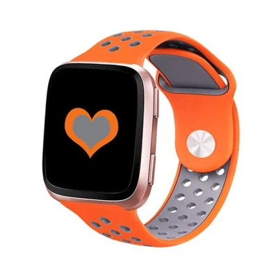 Afbeelding van Fitbit Versa 1 / 2 &amp; Lite sportbandje Maat: Large Oranje + Grijs