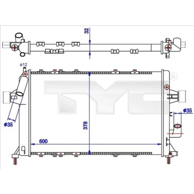 Afbeelding van TYC 725 0039 R Radiateur 600 378 32 Koelribben mechanisch gelast OPEL: Astra G Saloon, Caravan, CC