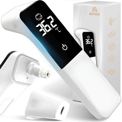 Afbeelding van Retoo Thermomètre frontal numérique infrarouge pour bébés et adultes Hygiénique Alarme de fièvre Affichage LCD 20 rappels mémoire Blanc