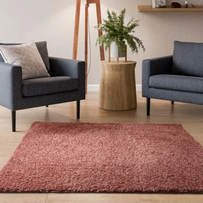 Afbeelding van Interiyou Sofia hoogpolig tapijt 160 x cm roze pluizig effen wasbaar antislip zacht