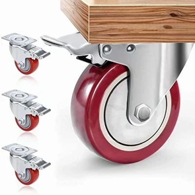 Afbeelding van 4 stuks zwenkwielen met rem, 75 mm industriële diameter, meubelwielen, maximaal draagvermogen 1200 lbs (rood) en zilver)