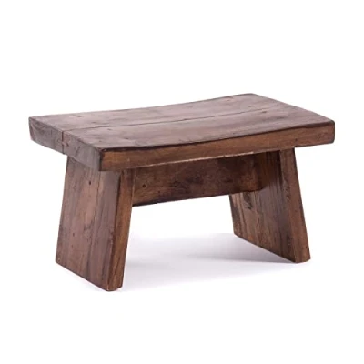 Afbeelding van DESIGN DELIGHTS Vintage voetenkruk van massief gerecycled hout 18,5 x 29 19,5 cm (h b d) shabby chic houten kruk voetensteun kleur: 02 lichtbruin