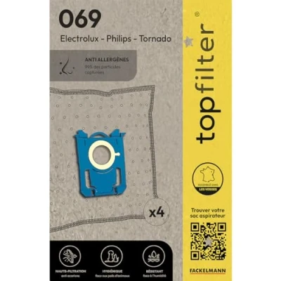 Afbeelding van TopFilter 64069 4 stuks Philips Tornado Electrolux stofzuigerzakken, stofzuigerzak, polypropyleen vlies, kunststof, rubber, 30 x 26 cm