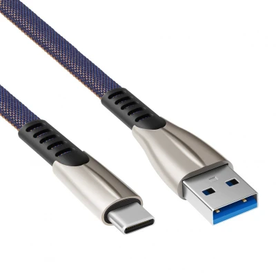 Afbeelding van USB C kabel 5A A naar Fast Charging Nylon mantel Blauw 1 meter Allteq