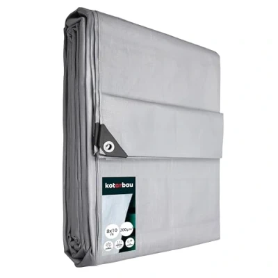 Afbeelding van KOTARBAU® Afdekzeil, 8 x 10 m, zilver, 200 g/m², versterkte ogen, beschermzeil, bouwzeil, waterdicht, scheurvast, voor alle weersomstandigheden