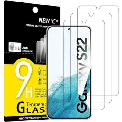 Afbeelding van NEW&#039;C 3 Pack, getemperd glas voor Samsung Galaxy S22 5G, scherm beschermfolie Ultra bestendig (0,26 mm HD transparant) hardheid 9H zonder luchtbellen