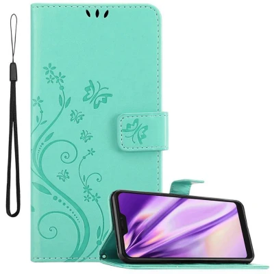 Afbeelding van Cadorabo Hoesje geschikt voor Xiaomi RedMi NOTE 6 PRO in BLOEMEN TURKOOIS Beschermhoes bloemmotief met magnetische sluiting, standfunctie en kaartsleuven Book Case Cover Etui