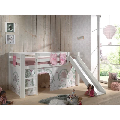 Afbeelding van LUCEVI Pino Halfhoogslaper + Ladder Glijbaan Birdy Gordijntjes 3 Zakjes Wit 90x200 cm