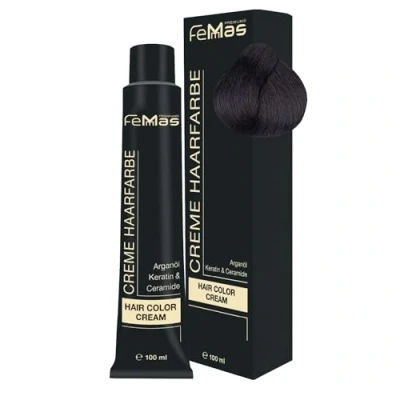 Image de FemMas Teinture pour cheveux marron, 100 ml chacune, crème professionnelle, à l’huile d&#039;argan, de kératine et céramides, comme coloration permanente ou teinte, marron foncé chocolat intensif 3.99