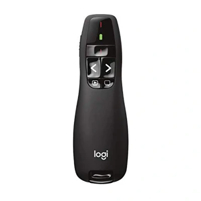 Afbeelding van Logitech R400 Draadloze presentatieafstandsbediening, 2,4 GHz/USB ontvanger, rode laserpointer, bereik van 15 meter, 6 toetsen, intuïtieve bediening voor diashow, batterijniveau indicator, pc, zwart