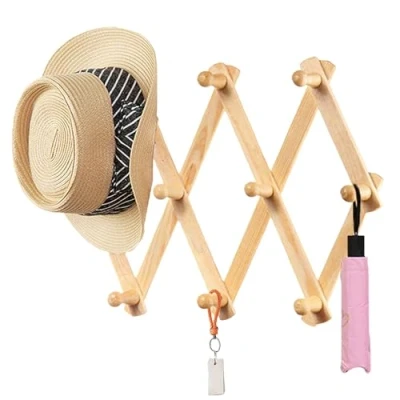 Afbeelding van YUEMING Uittrekbare kleerhanger wandkapstok van hout, 10 peg, verticale wasknijpers, wandmontage, jas, doek, opbergrek