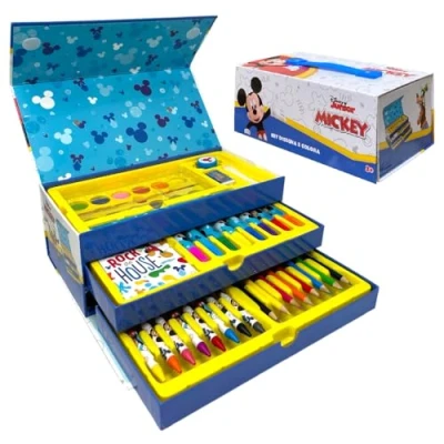 Afbeelding van Mickey Mouse Disney Set met kleuren voor kinderen, 52 delig, en schrijfwaren, doos laden, teken schilderset