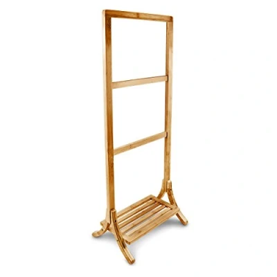 Afbeelding van Relaxdays staand handdoekenrek bamboe 3 stangen handdoekhouder badkamer dressboy