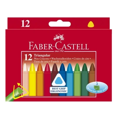 Image de FABER CASTELL CASTEL Craies de cire, triangulaire, etui en carton 12, avec une banderole papier pour des doigts propres couleurs vives, assorti dans les couleurs: