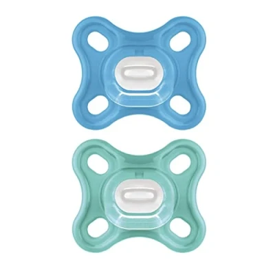 Afbeelding van MAM Comfort Fysiologische Fopspeen +0m Blauw Set van 2 + Opbergdoos